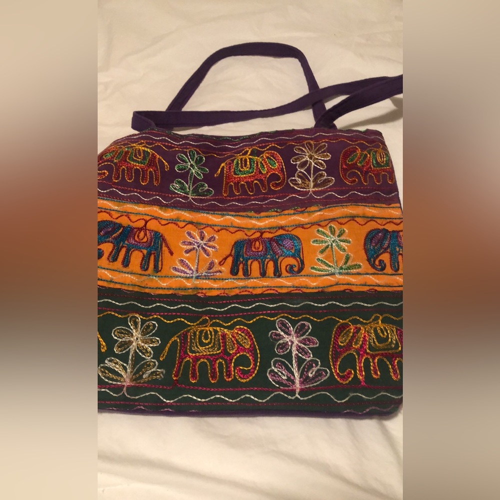 Embroidered elephant tote bag